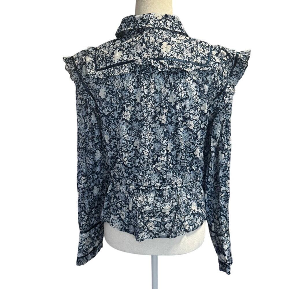 Free People “Chambray Combo” Floral Ruffle Blouse – NWT – Size M – $128 Retail - Picture 2 of 8